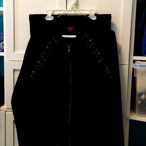 Woman's black two-piece jogging suit